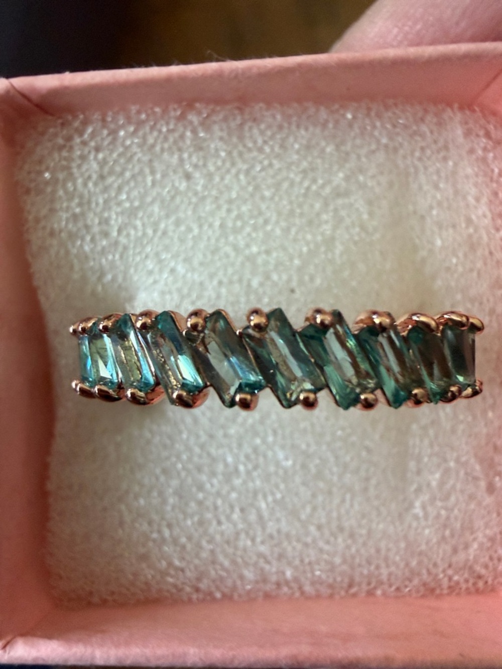 Green Baguette Crystal Stackable Ring - solid band.  Women Jewelry